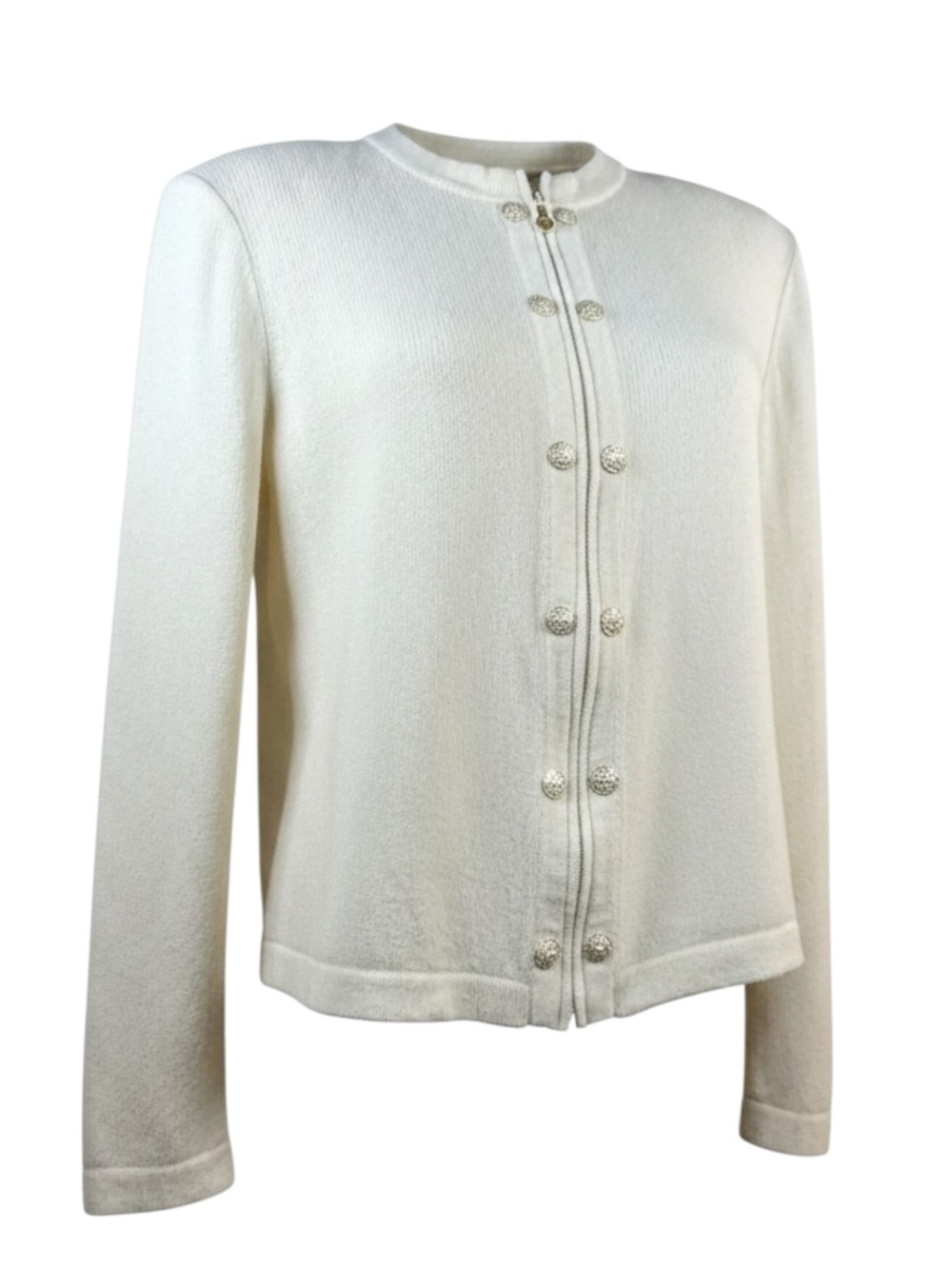 Vintage ST. JOHN Collection Cream Santana Knit Military Cardigan Jacket Size 8